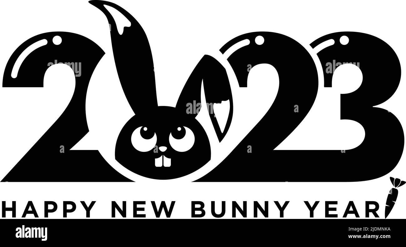 Logo 2023 ans. Nouvelle année chinoise du lapin. Signe d'horoscope de lapin noir. Symbole drôle de la nouvelle année. Vecteur plat sur fond transparent Illustration de Vecteur