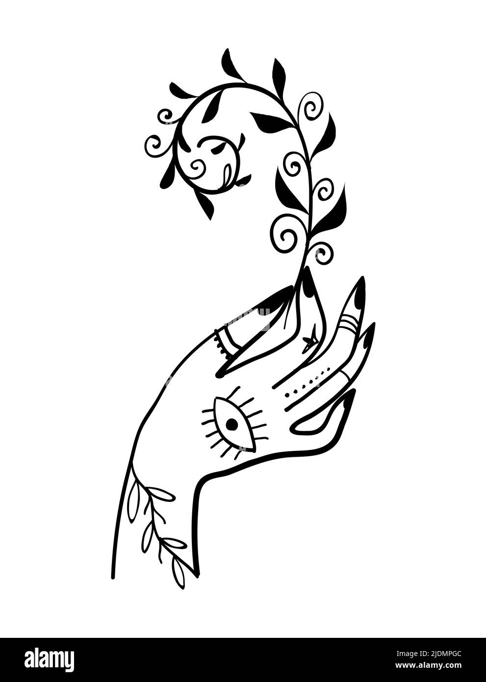 Main femelle avec plante, icône en forme de ligne. Illustration de Vecteur