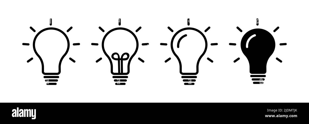 Ensemble d'icônes de vecteur de lumière d'ampoule. Icône de lampe. Éclairage symbole d'illustration de la lampe électrique. Signe ou logo de l'idée. Illustration de Vecteur