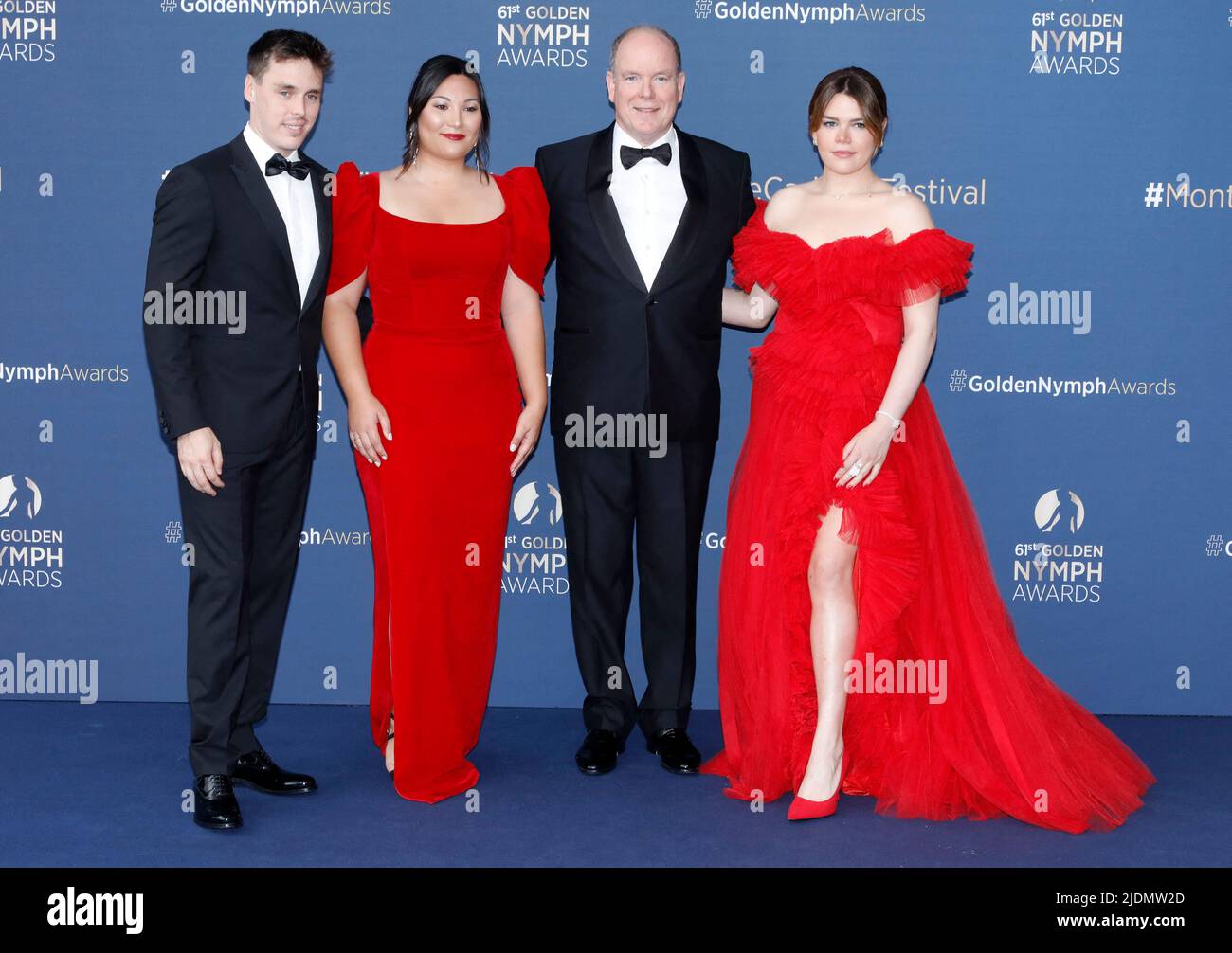 (De gauche à droite) Louis Ducruet, Marie Chevallier, le Prince Albert II de Monaco et Camille Gottlieb assistent à la cérémonie de clôture du Festival de télévision de Monte Carlo 61st. Monte-Carlo, Monaco sur 21 juin 2022. Photo de Patrick Aventurier/ABACAPRESS.COM Banque D'Images