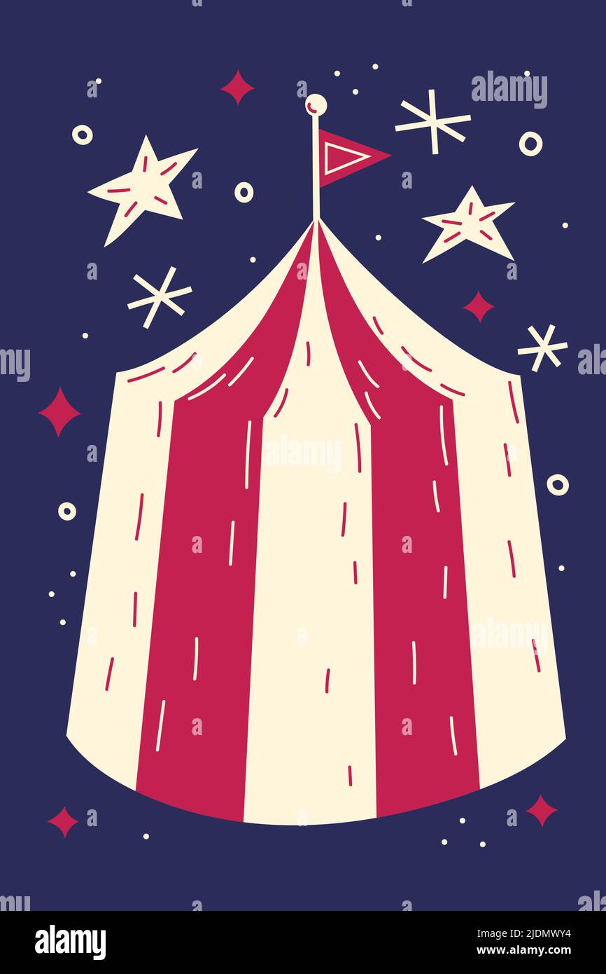 tente de cirque avec étoiles sur fond bleu foncé Illustration de Vecteur