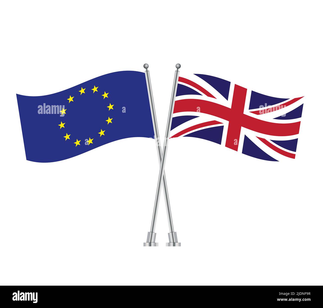 Drapeaux de l'Union européenne et de la Grande-Bretagne. Drapeaux européens et britanniques isolés sur fond blanc. Illustration vectorielle. eps 10 Illustration de Vecteur