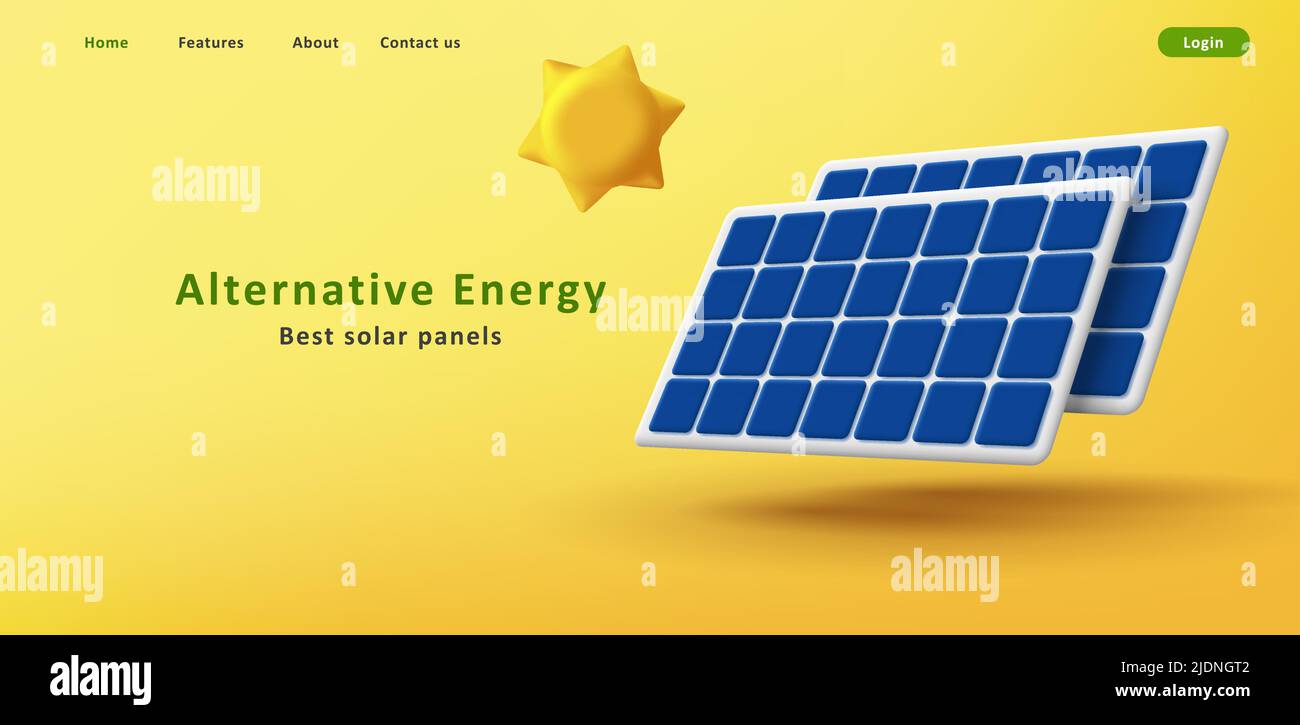 bannière web avec 3d panneaux de station d'énergie solaire Illustration de Vecteur