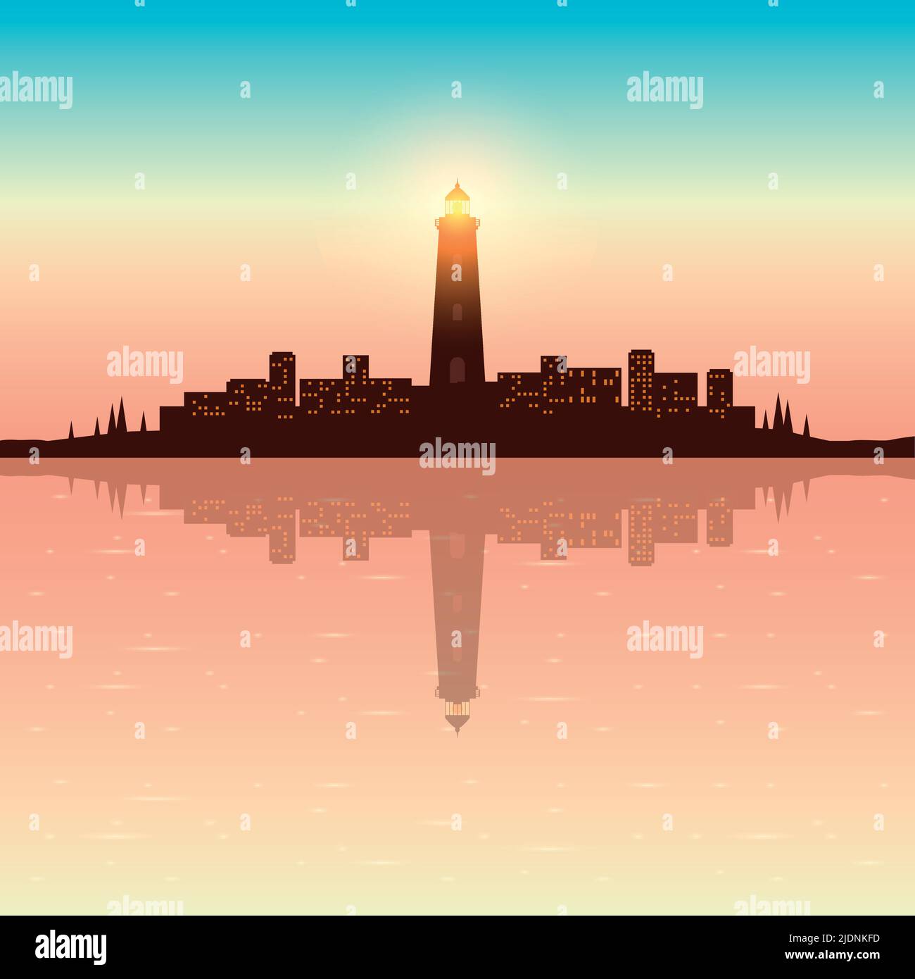 phare de la vie marine paysage marin sur fond de ville Illustration de Vecteur