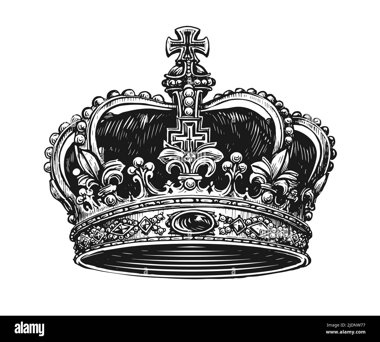Vecteur couronne de roi. Dessin dessiné à la main, illustration vintage gravée Illustration de Vecteur