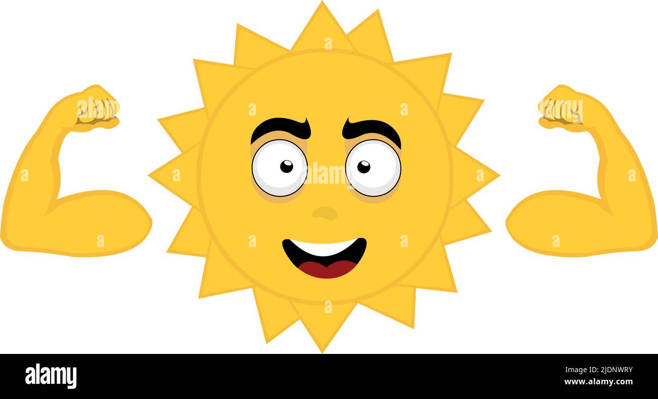 Illustration vectorielle du personnage de dessin animé du soleil montrant des biceps Illustration de Vecteur