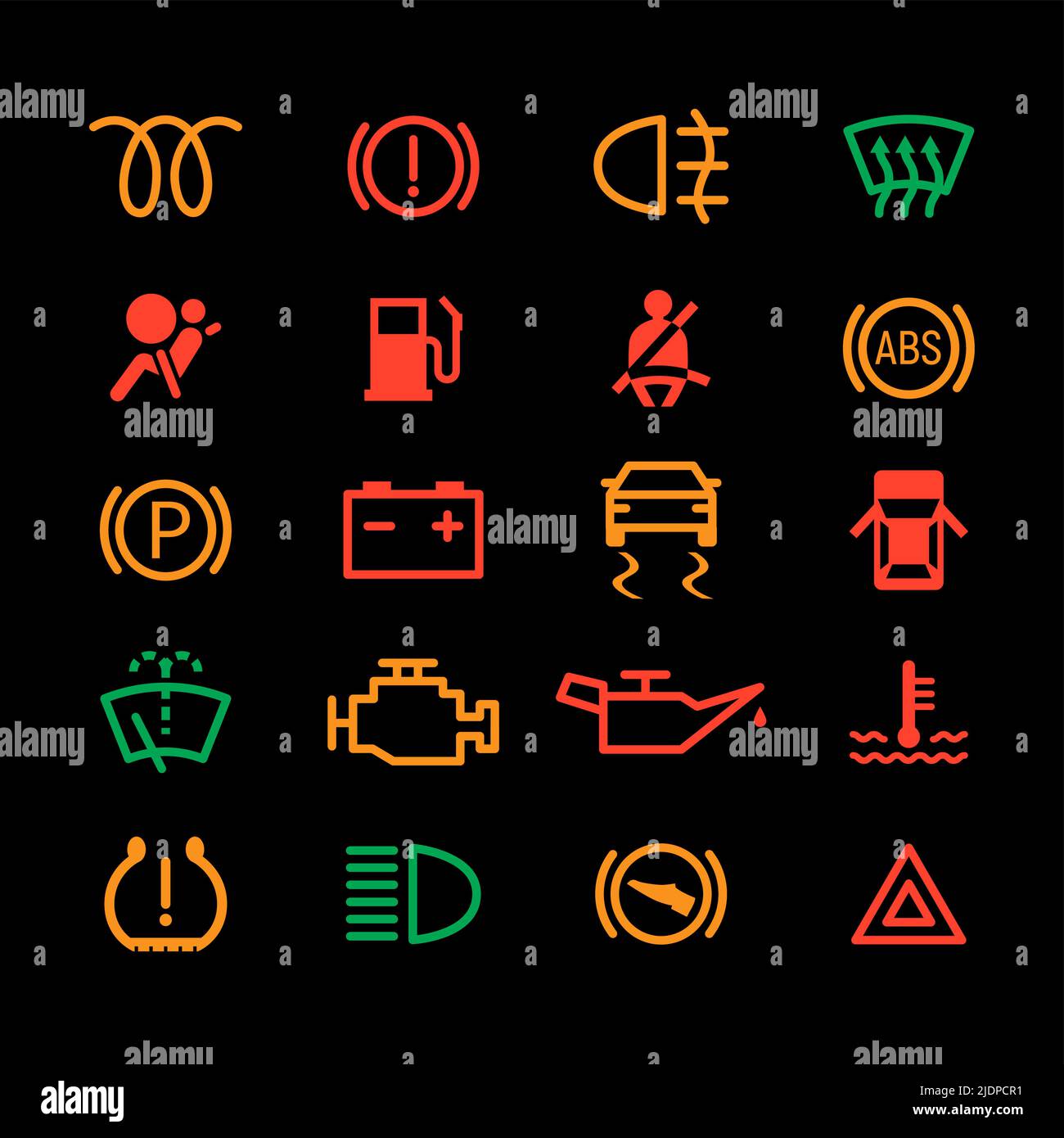 Icône de tableau de bord de voiture témoin moteur abs huile LED. Symbole d'alerte de stationnement du témoin du tableau de bord du véhicule activé Illustration de Vecteur