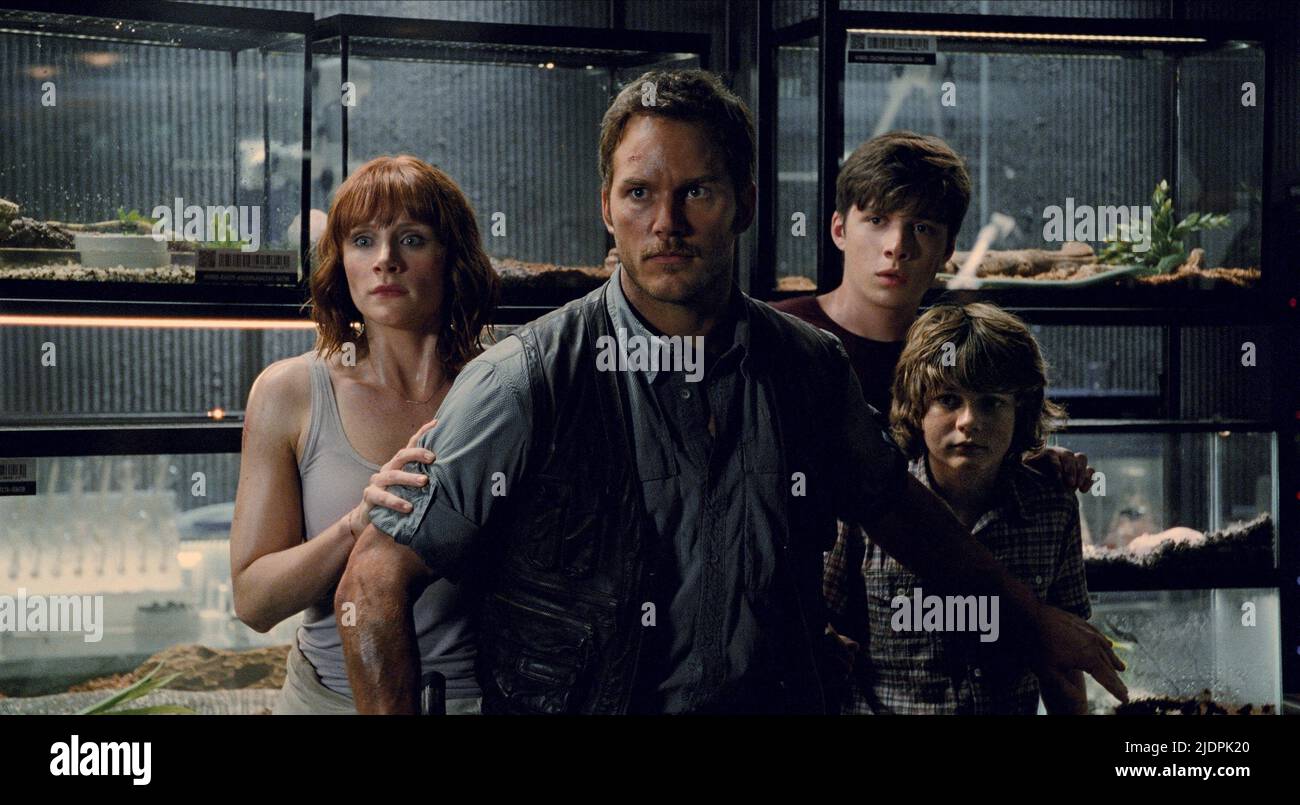 HOWARD,PRATT,ROBINSON,SIMPKINS, JURASSIC WORLD, 2015, Banque D'Images