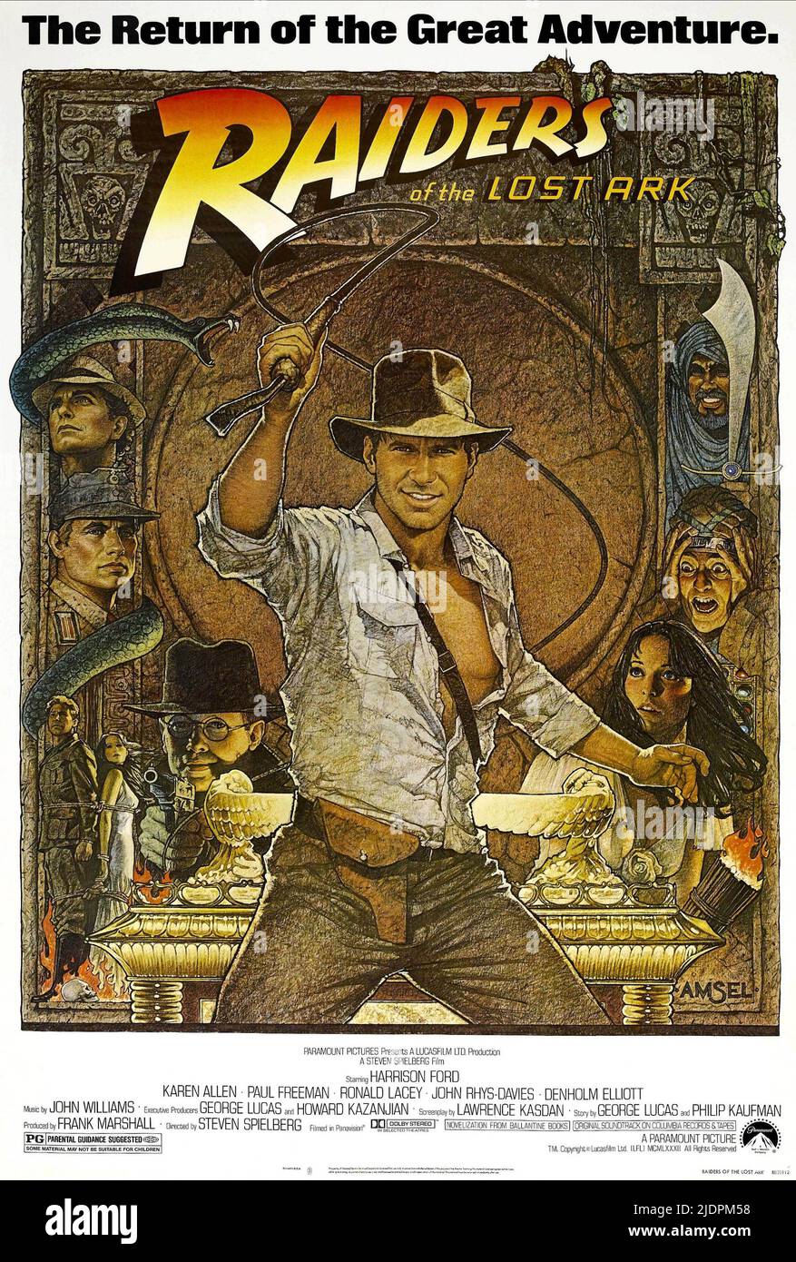 FREEMAN,LACEY,FORD,AFFICHE, RAIDERS OF THE LOST ARK, 1981 Banque D'Images