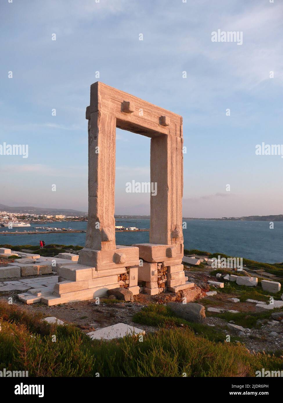Porte de Portara au coucher du soleil, île de Naxos, Grèce Banque D'Images