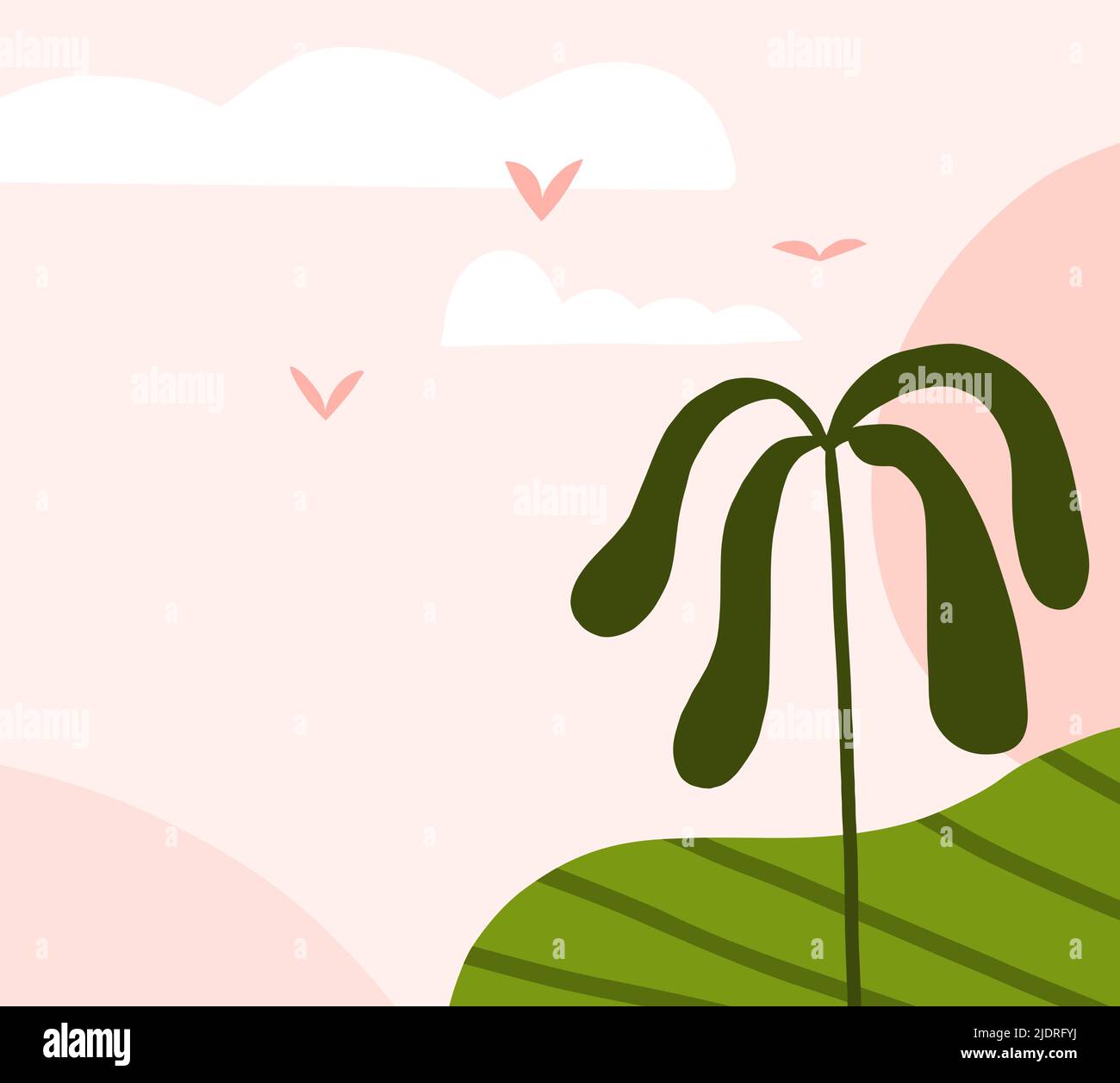 Dessin à la main graphique clipart illustration vecteur arrière-plan poster imprimé de composition avec des formes abstraites de nature de jardin, paysage tropical Illustration de Vecteur