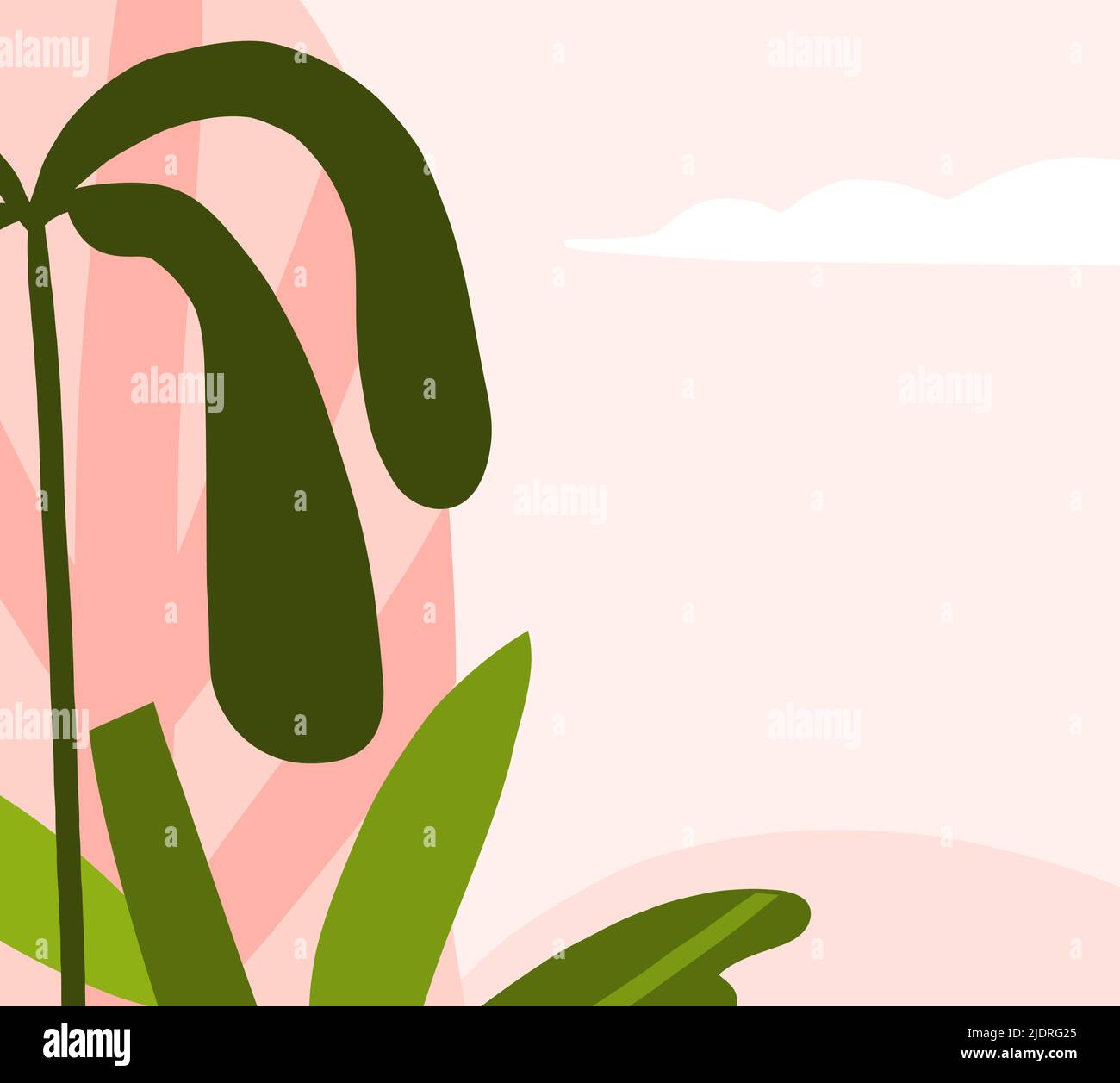 Dessin à la main graphique clipart illustration vecteur arrière-plan poster imprimé de composition avec des formes abstraites de nature de jardin, paysage tropical Illustration de Vecteur