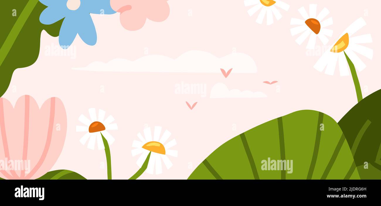 Dessin à la main extrait graphique clip art illustration vecteur arrière-plan bannière de composition avec boho abstrait jardin nature formes, fleurs de fleur Illustration de Vecteur