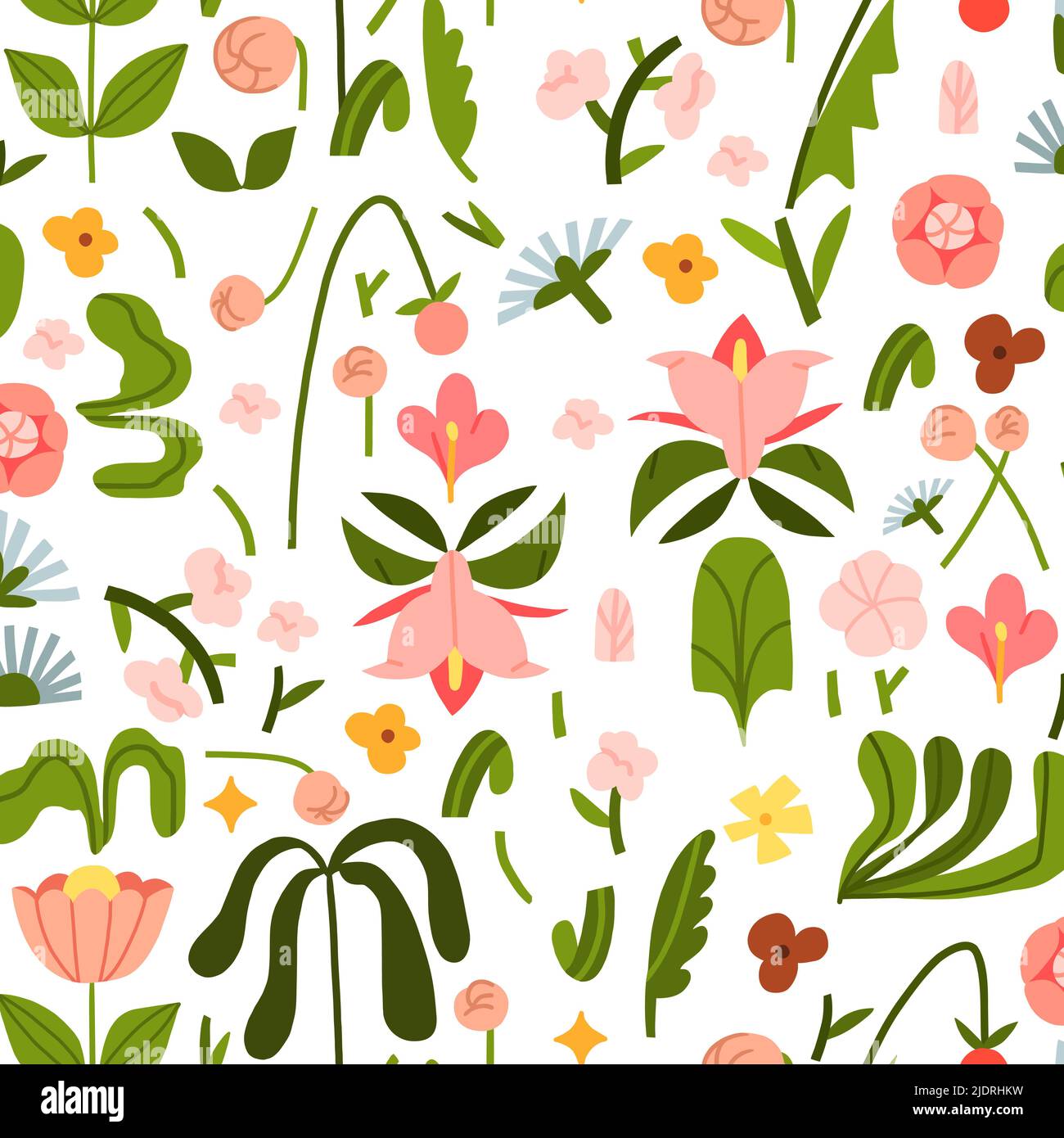 Dessin à la main vecteur abstrait graphique clipart illustrations modèle sans couture de composition avec boho abstrait nature formes de fleur fleur, feuilles et Illustration de Vecteur