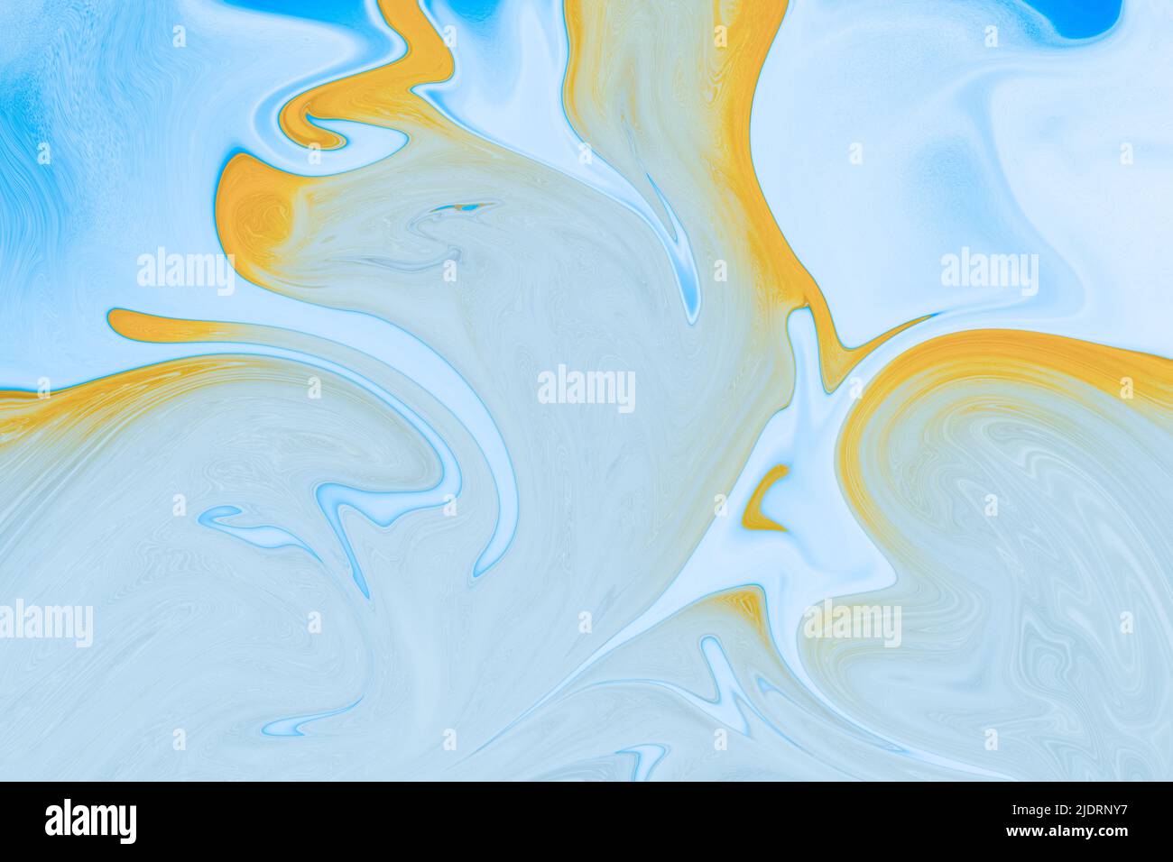 Arrière-plan à encre abstraite avec peintures orange, bleu clair et blanc mélangées. Fluide conceptuel avec peinture acrylique inspiré l'Antarctique dans l'humeur rétro. marb Banque D'Images