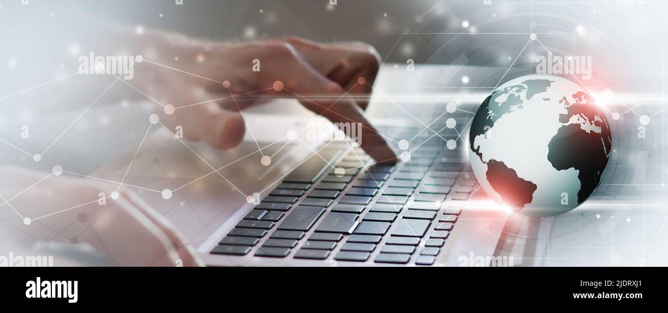 web global recherche technologie communication bannière d'affaires. fond de médias mixtes Banque D'Images