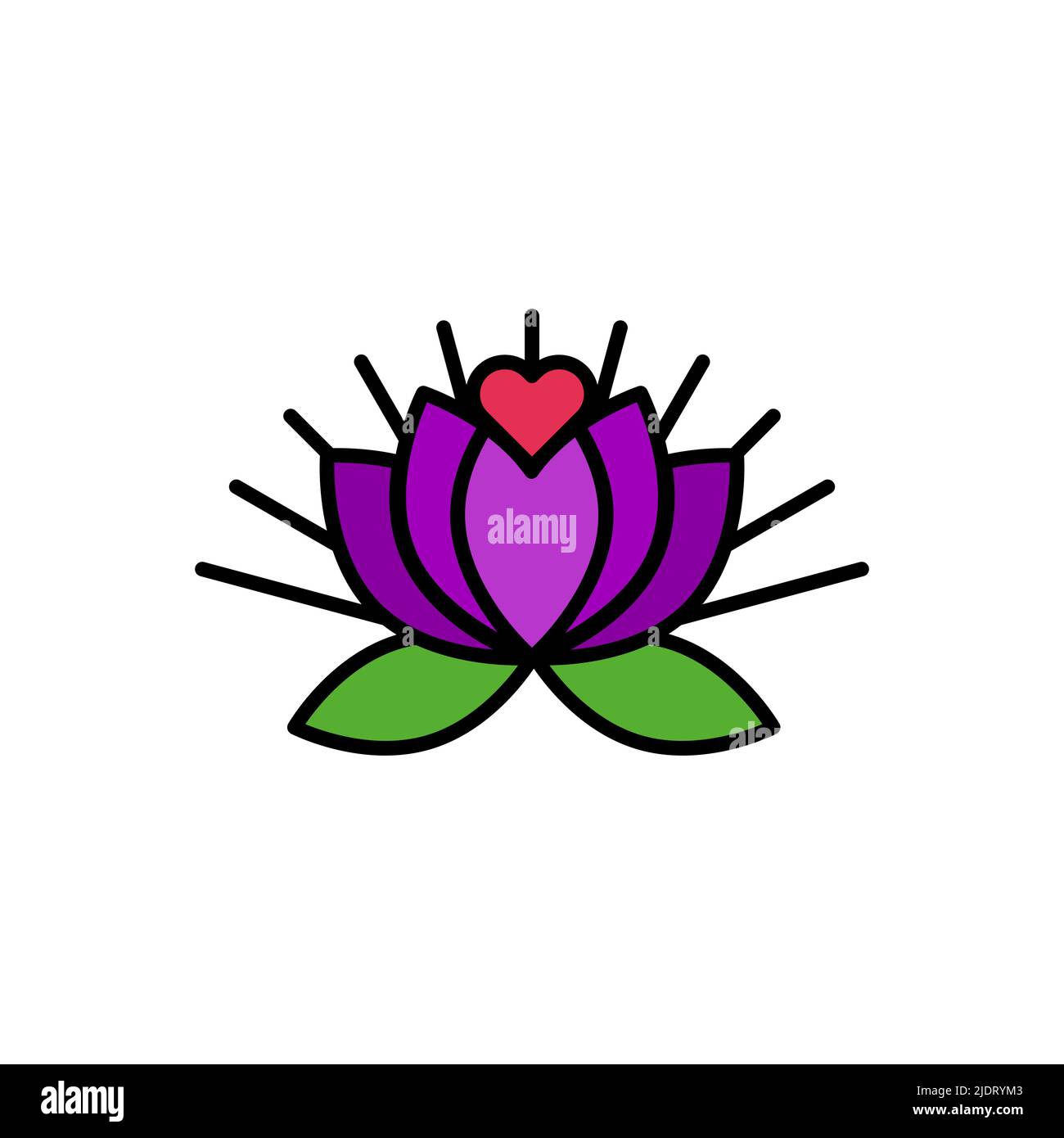 Icône pleine fleur de Lotus. Forme de coeur. Illustration vectorielle, conception plate Illustration de Vecteur