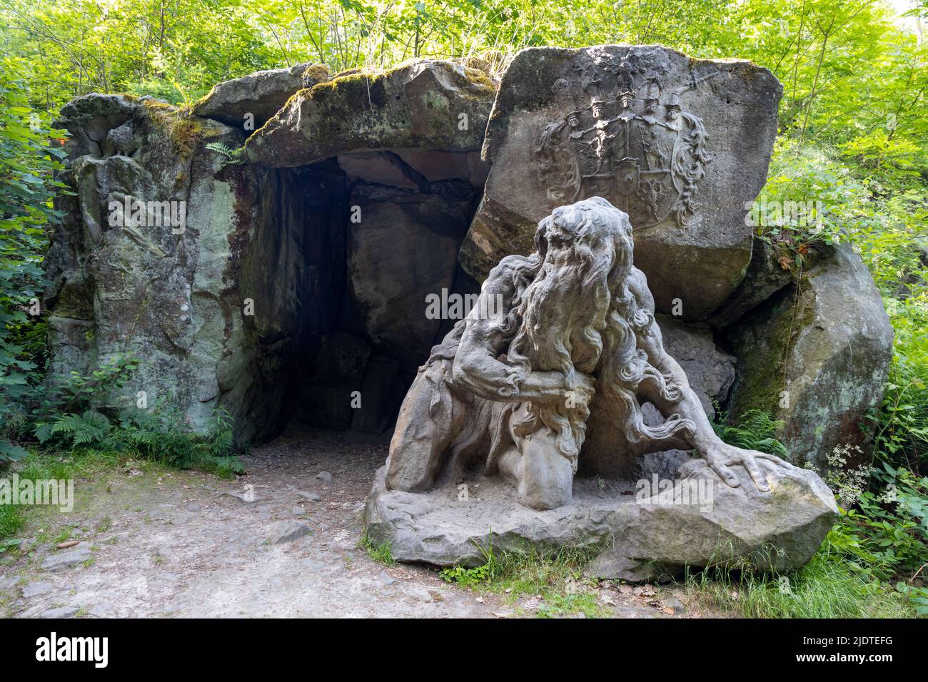 Poustevnik Garino, Kuks - Betlem (1717-1732, sochy M.B. Braun), Novy les, Zirec, Ceska republika / Betlem (statue de M.B. Braun), complexe baroque de Kuks Banque D'Images