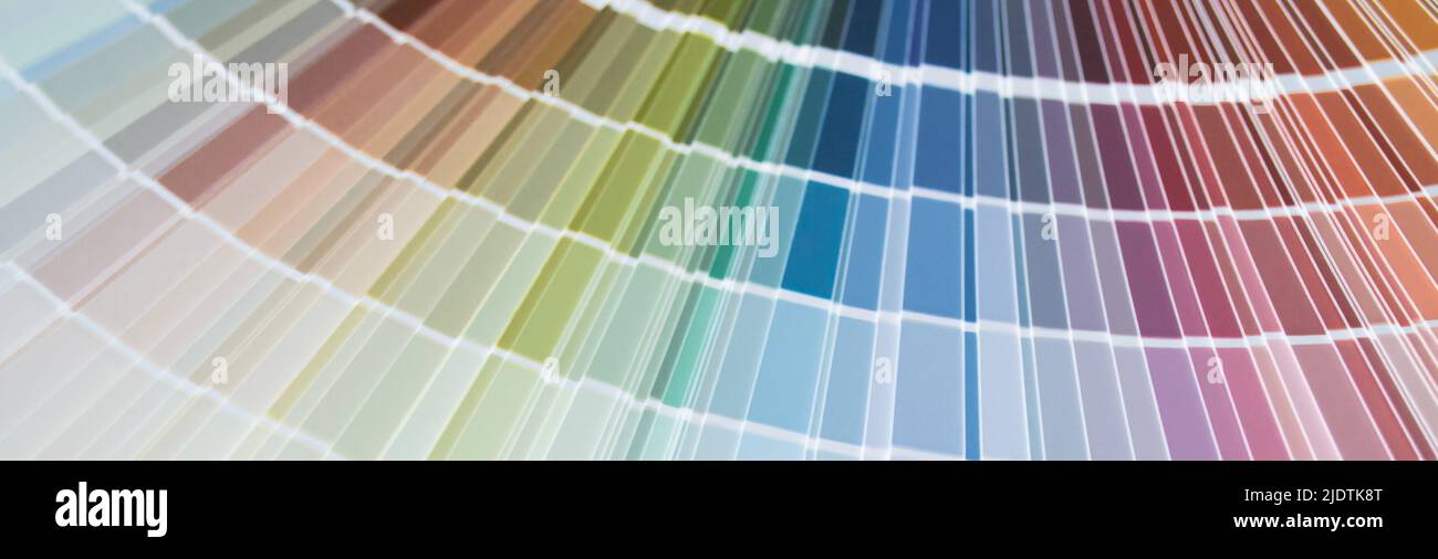 Bannière avec échantillons de peinture nuance de couleur, design intérieur. Arrière-plan abstrait multicolore, espace de copie. Banque D'Images