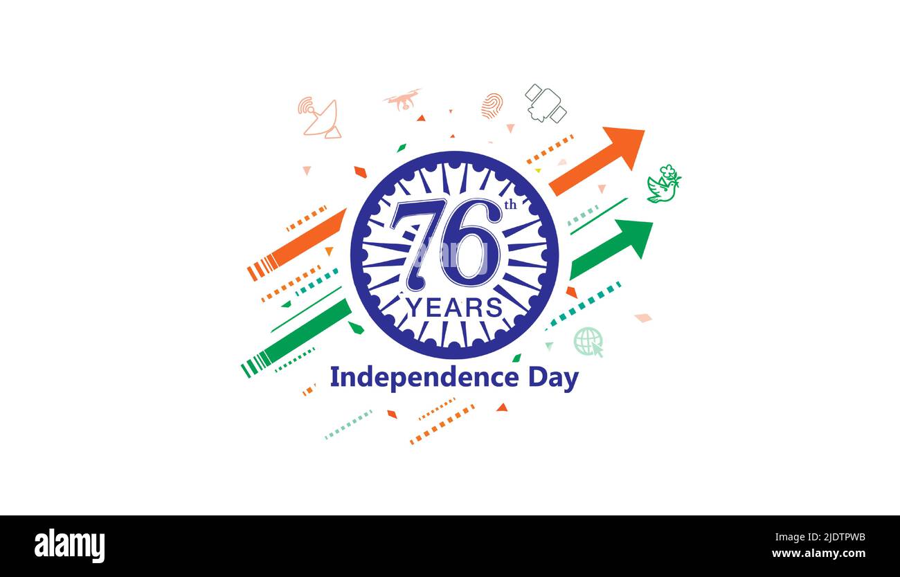 jour de l'indépendance de l'inde. 15 août, bannière de célébration de la liberté avec drapeau tricolore, développement de la démocratie et ashoka chakra. Illustration de Vecteur