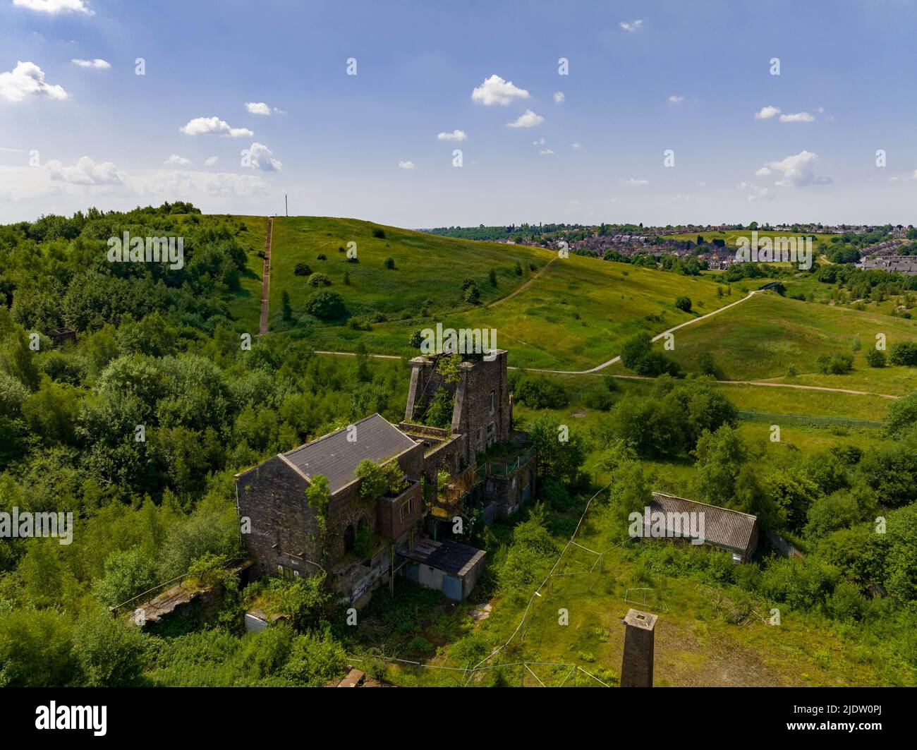 Chatterley Whitfield a abandonné Quarry ancien Mine et musée Stoke sur Trent Staffordshire Drone photographie aérienne Banque D'Images