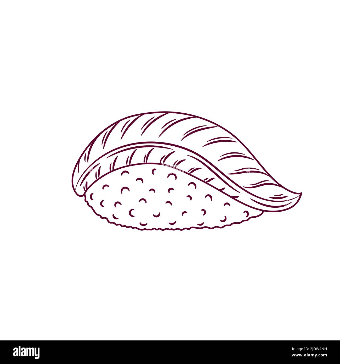 Présentation des sushis Hamachi. Icône de la cuisine traditionnelle japonaise. Illustration vectorielle isolée de fruits de mer dessinés à la main. Illustration de Vecteur