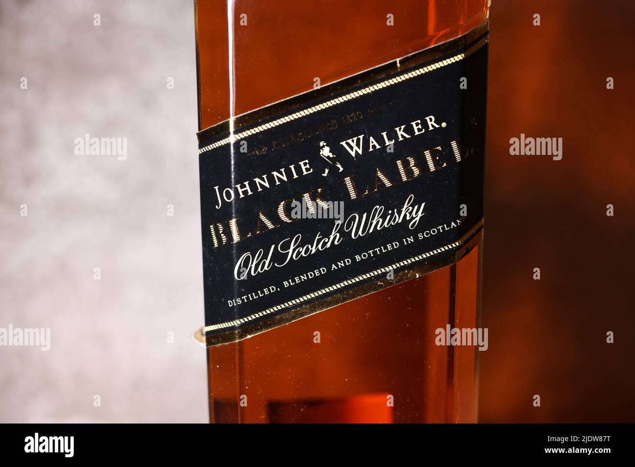 Johnnie Walker, Black Label, whisky Old Scotch, de Diageo plc. Banque D'Images Johnnie Walker, Black Label, whisky Old Scotch, de Diageo plc. Banque D'Images