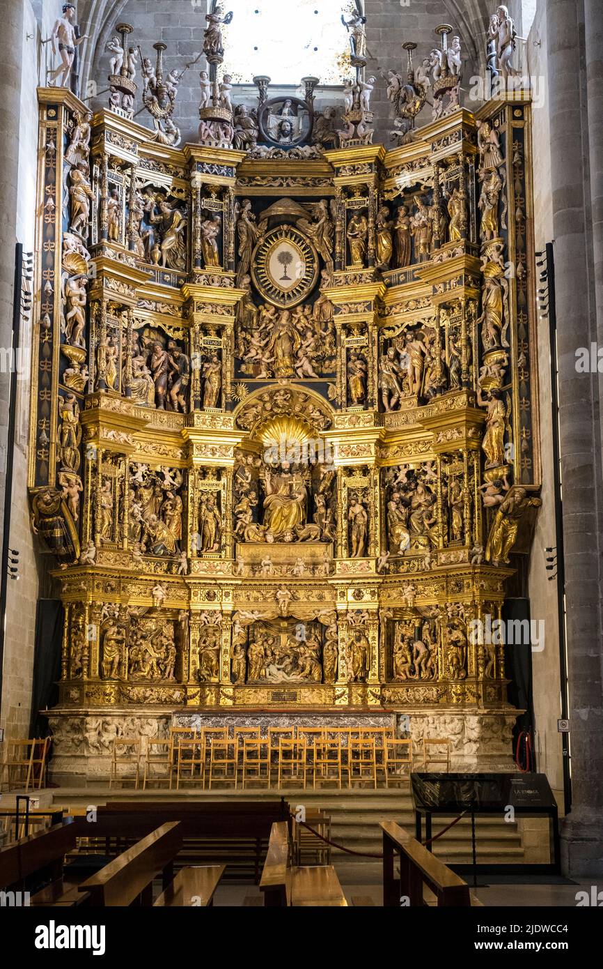 Espagne, Santo Domingo de la Calzada, la Rioja. Autel principal de la cathédrale Saint-Domingue de la Calzada, 16th siècle, par la Forment Damian. Banque D'Images