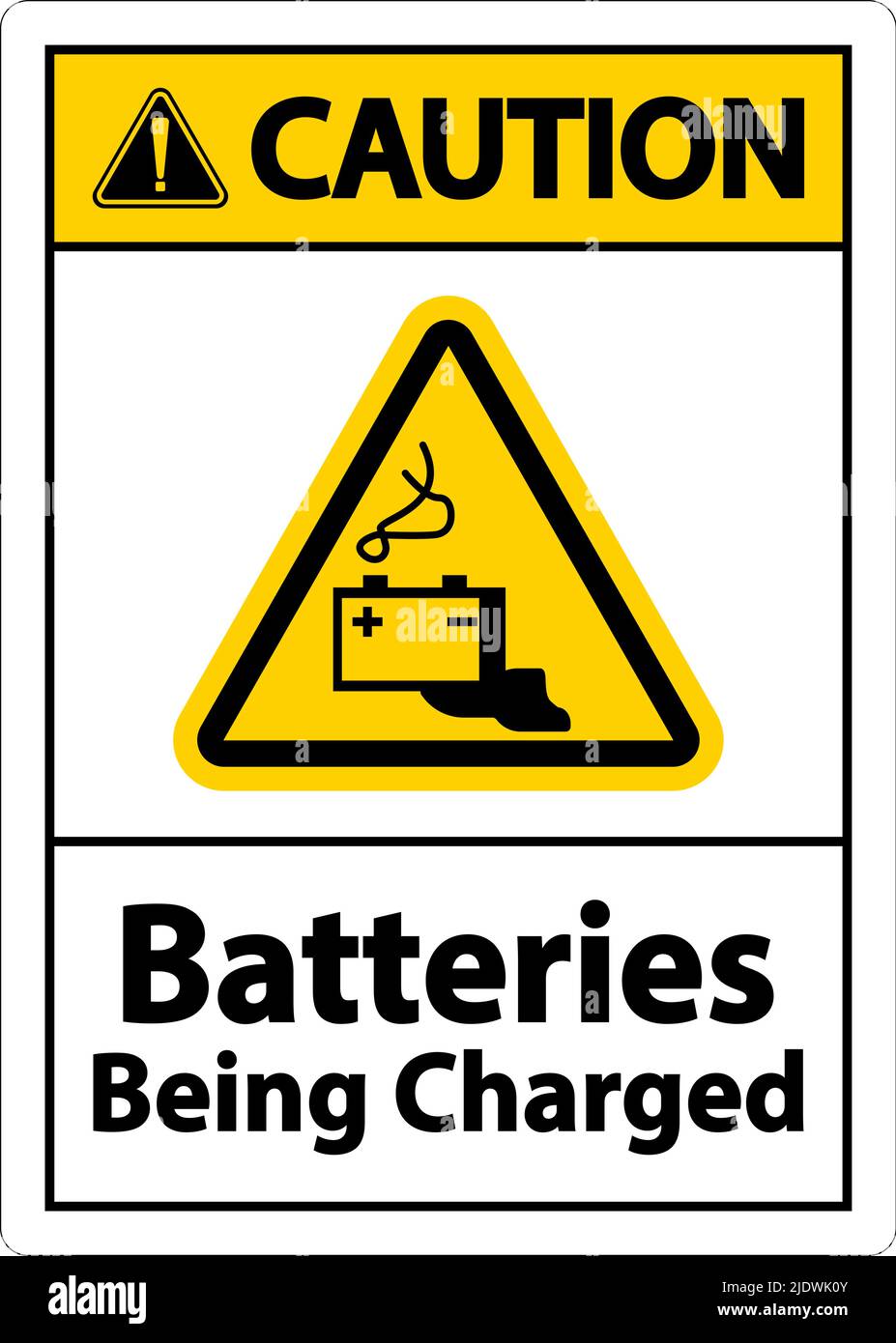 Attention batteries en cours de charge affiche sur fond blanc Illustration de Vecteur