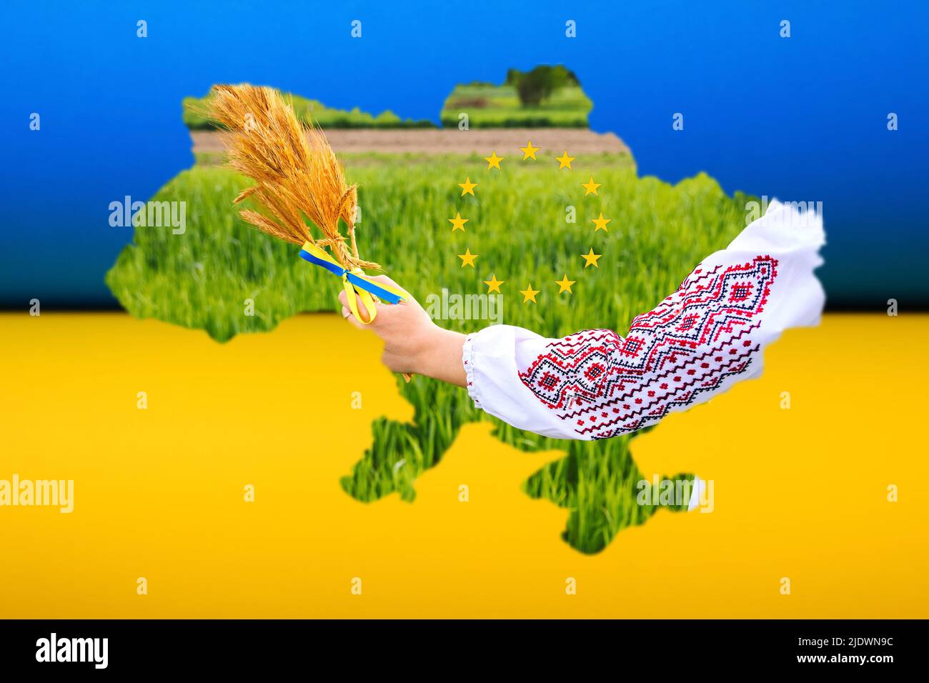 Recentrer l'Union européenne et l'Ukraine. Soutenir et aider l'Ukraine, jour de la Constitution de l'indépendance, jour férié national. Bannière. Europe. Façonner l'Ukraine. Hol main Banque D'Images