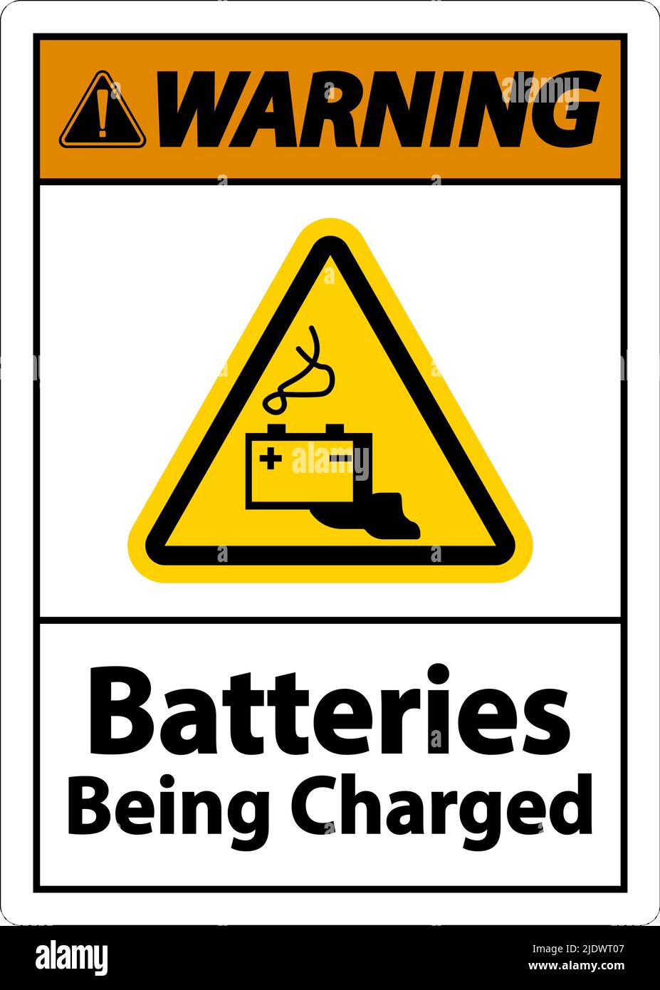 Avertissement : batteries en cours de charge. Affiche sur fond blanc Illustration de Vecteur
