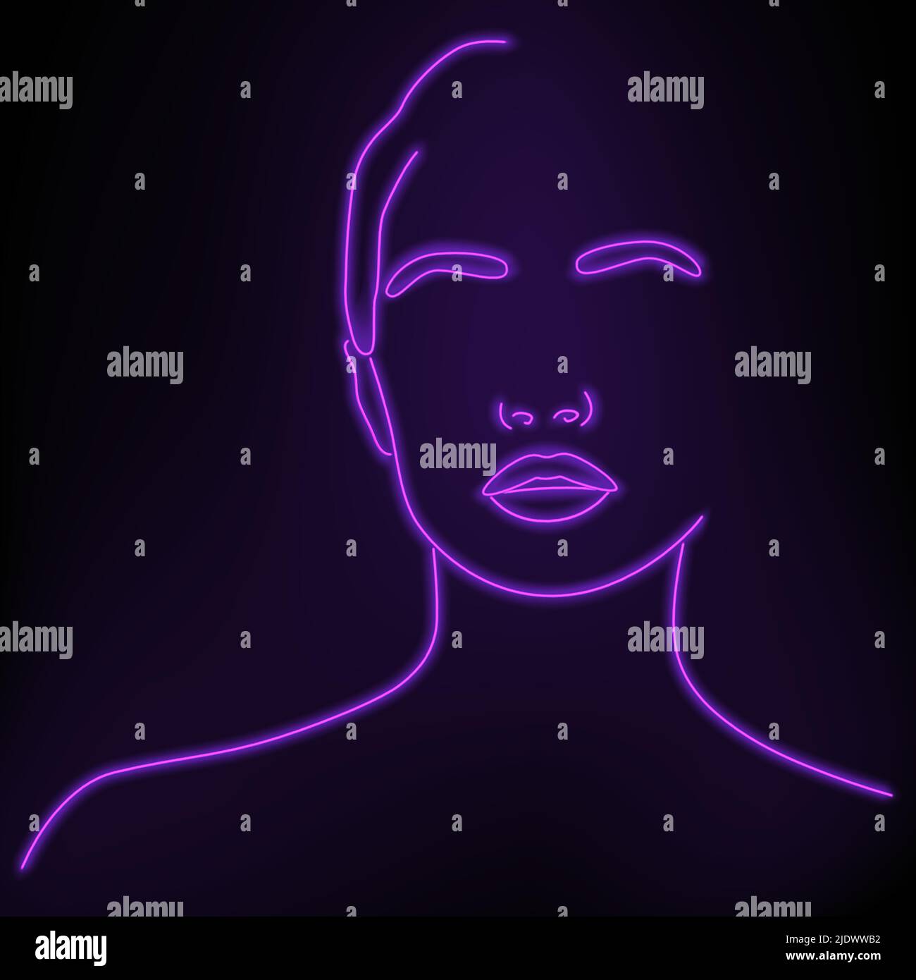 Beau portrait vectoriel d'un visage humain. Illustration d'une tête humaine réalisée à partir d'une image point. Portrait sur une ligne. Le visage est néon sur une bande noire Illustration de Vecteur