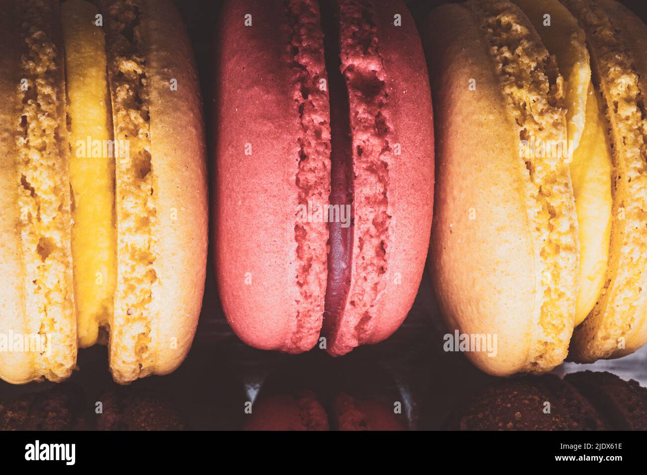 Gros plan sur les macarons français Banque D'Images