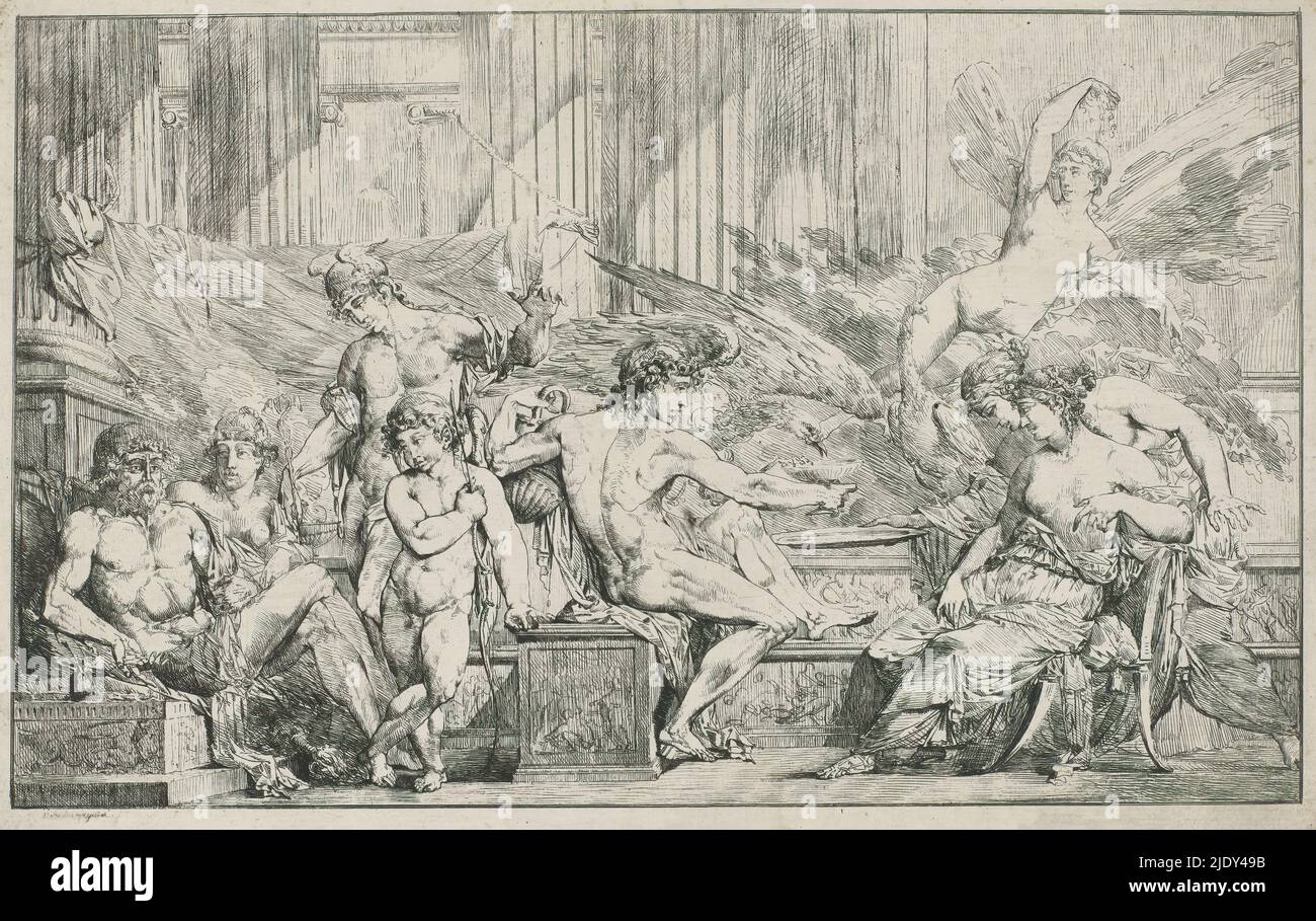 Banquet des dieux, banquet des dieux avec, de gauche à droite, Jupiter et Hera, Mercure, Cupid