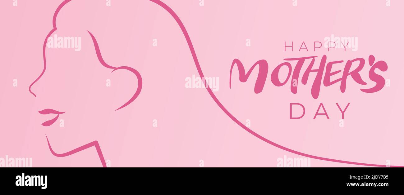 Joyeux fête des mères bannière arrière-plan avec texte. Visage d'une femme souriante dessiné avec des lignes. Style minimaliste femme. Illustration de Vecteur