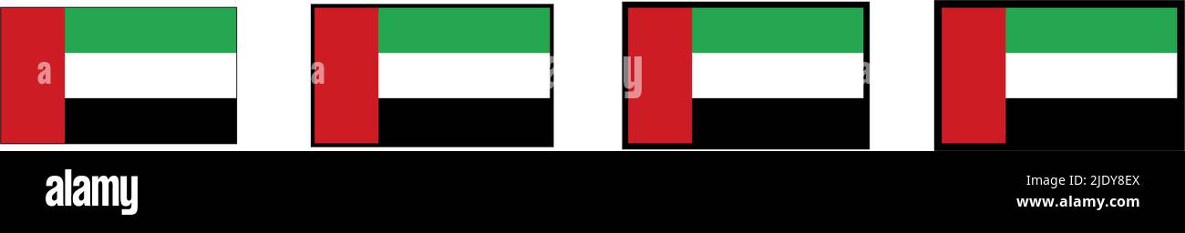 Ensemble d'icônes de drapeau des Émirats arabes Unis avec différentes tailles de bordure. Vecteur modifiable. Illustration de Vecteur