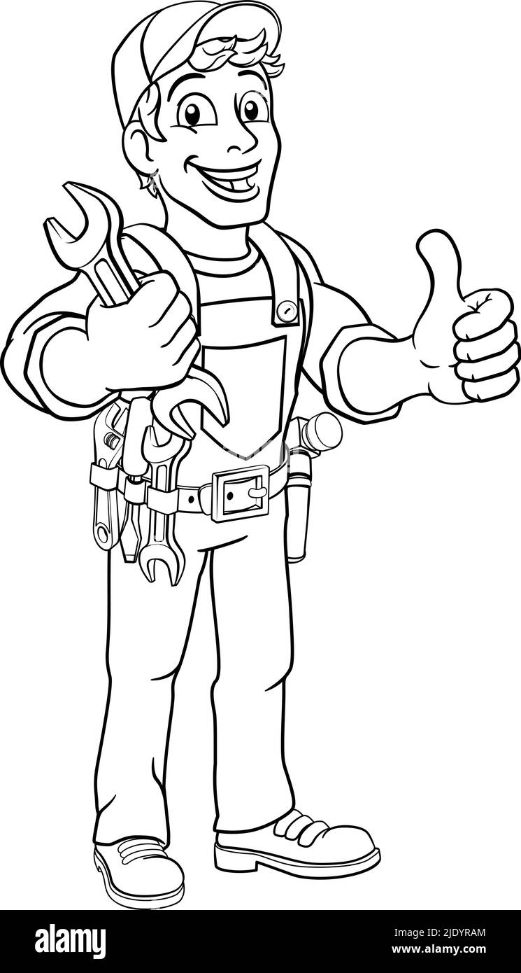 Plombier mécanicien Clés à cliquet Cartoon Handyman Illustration de Vecteur