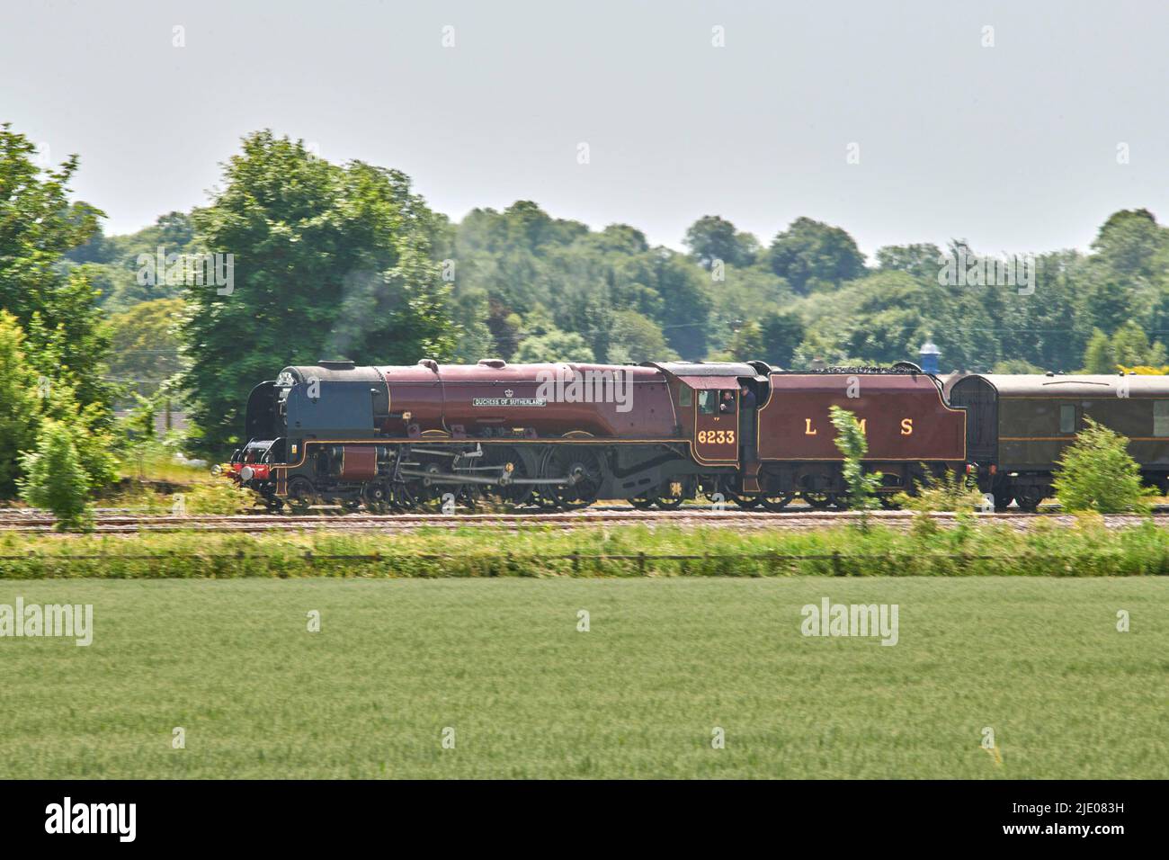 Locomotive à vapeur historique, Duchesse de Sutherland, sur la ligne principale à Sherburn à Elmete, West Yorkshire, nord de l'Angleterre, Royaume-Uni Banque D'Images