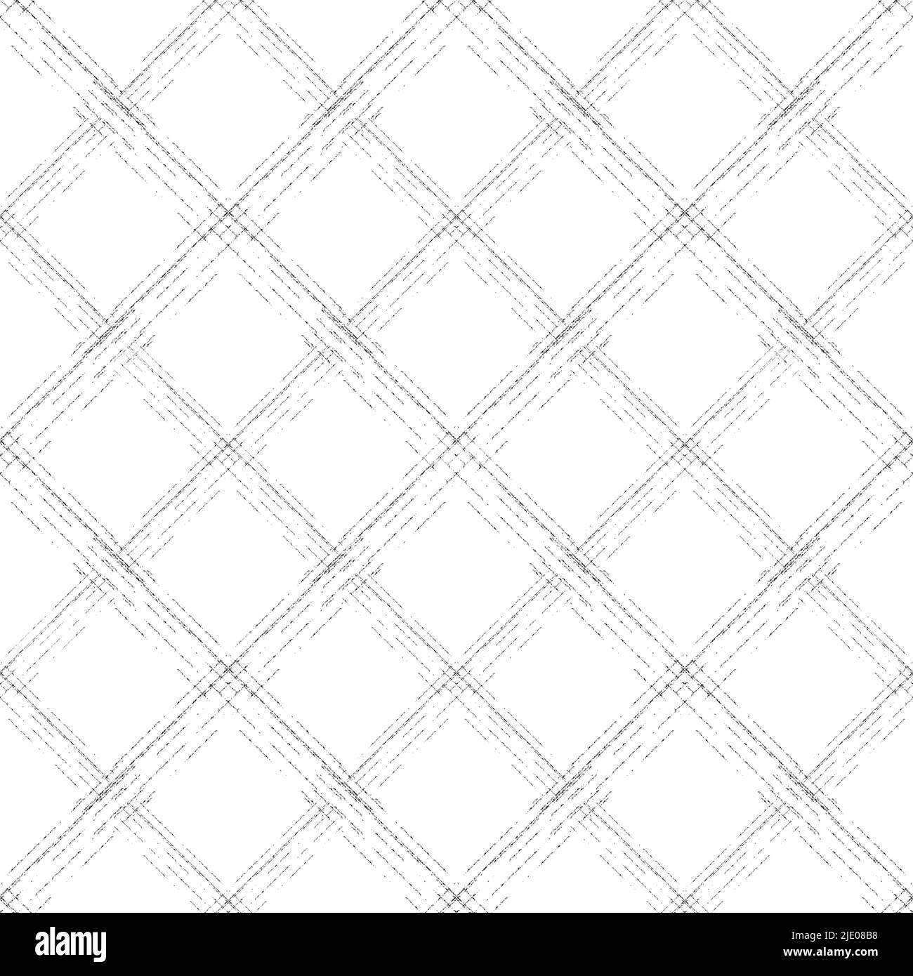 Grille vectorielle diagonale simple avec contours texturés. Arrière-plan monochrome à rayures en treillis sans couture. Linéaire standard noir et blanc Illustration de Vecteur