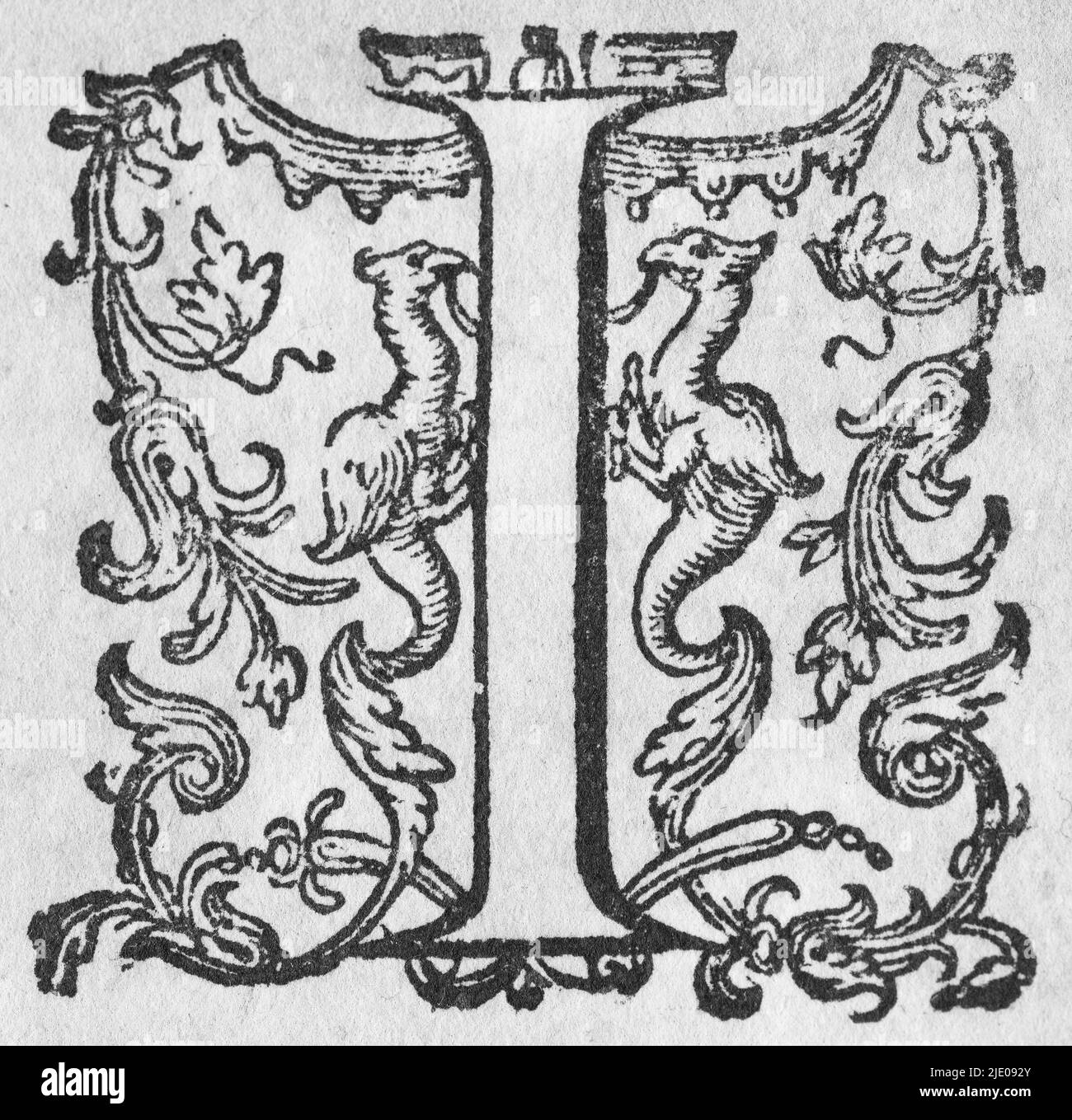 Initial I, gravure en coperplate de couleur main par Gerhard Mercator, 1595 Banque D'Images