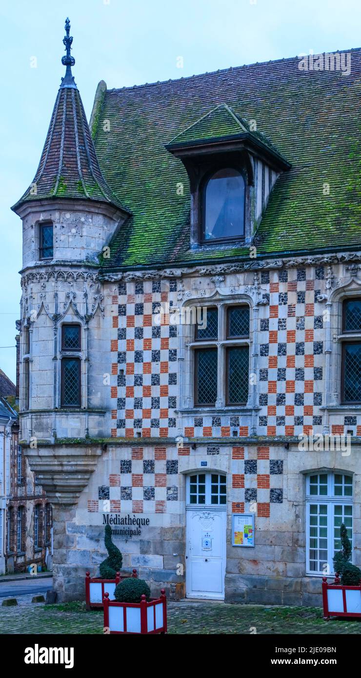 Maison avec tourelles du 15th siècle Maison a tourelle, Verneuil d'Avre et d'Iton, anciennement Verneuil-sur-Avre, département d'Eure, région normande Banque D'Images