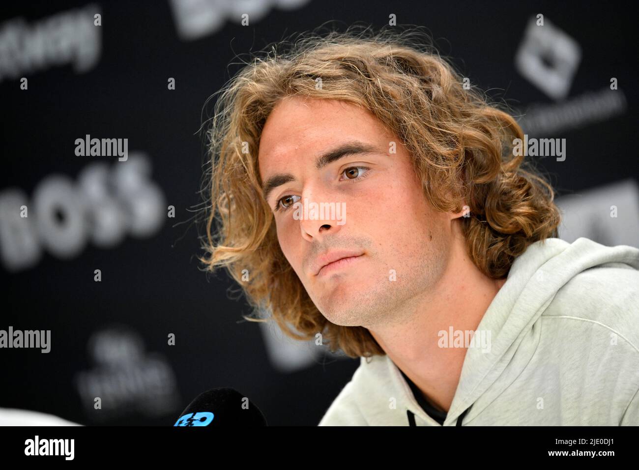 Tennis, Conférence de presse PK avec Stefanos Tsitsipas (GRE), BOSS Open, Weissenhof, Stuttgart, Baden-Wuerttemberg, Allemagne Banque D'Images