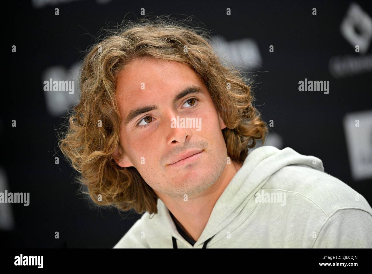 Tennis, Conférence de presse PK avec Stefanos Tsitsipas (GRE), BOSS Open, Weissenhof, Stuttgart, Baden-Wuerttemberg, Allemagne Banque D'Images