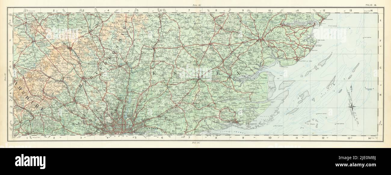 Lits Chilterns Bucks Hertfordshire Essex North London ORDNANCE SURVEY 1922 map Banque D'Images