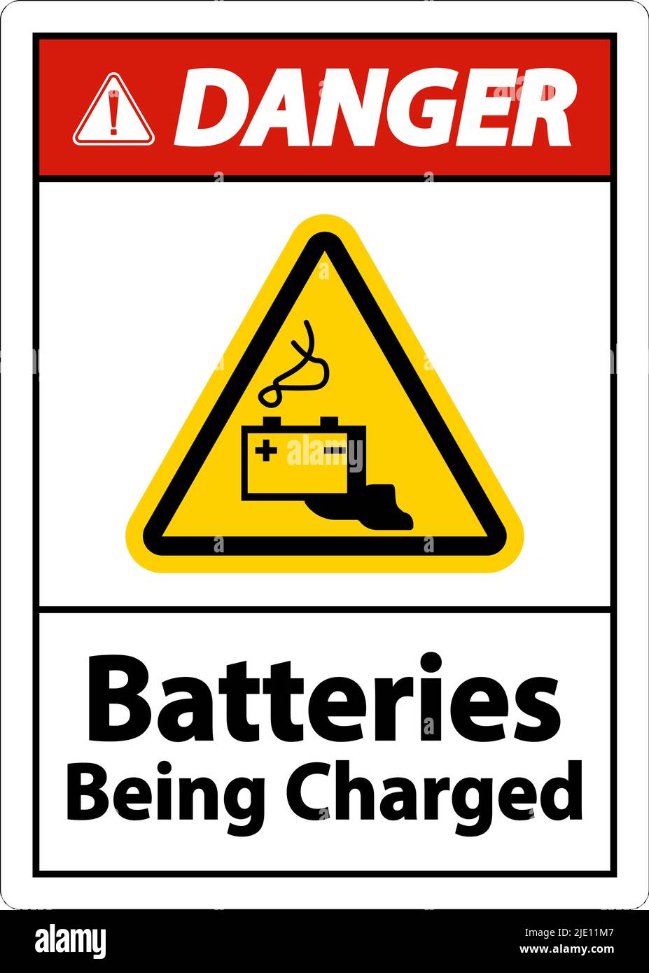 Danger : batteries en cours de charge. Affiche sur fond blanc Illustration de Vecteur