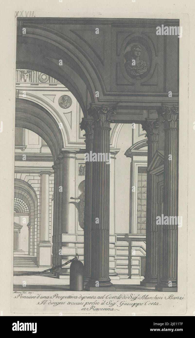 Intérieur de l'église, Raccolta di dissegni originali di Mauro Tesi (titre de la série), Imprimer fait partie d'un album., Imprimeur: Anonyme, après dessin par: Mauro Antonio Tesi, (mentionné sur l'objet), éditeur: Lodovico Inig, Bologne, 1787, papier, gravure, hauteur 301 mm × largeur 176 mm, hauteur 414 mm × largeur 289 mm Banque D'Images