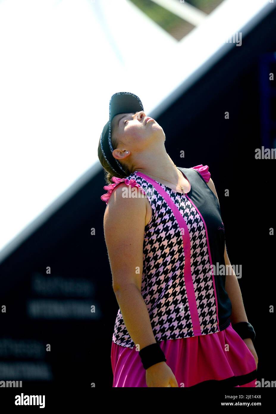 Jelena Ostapenko (Lettonie) dans sa demi-finale sur le court central au Rothesay International tennis, Devonshire Park, Eastbourne, Royaume-Uni. 24th juin 2022 Banque D'Images