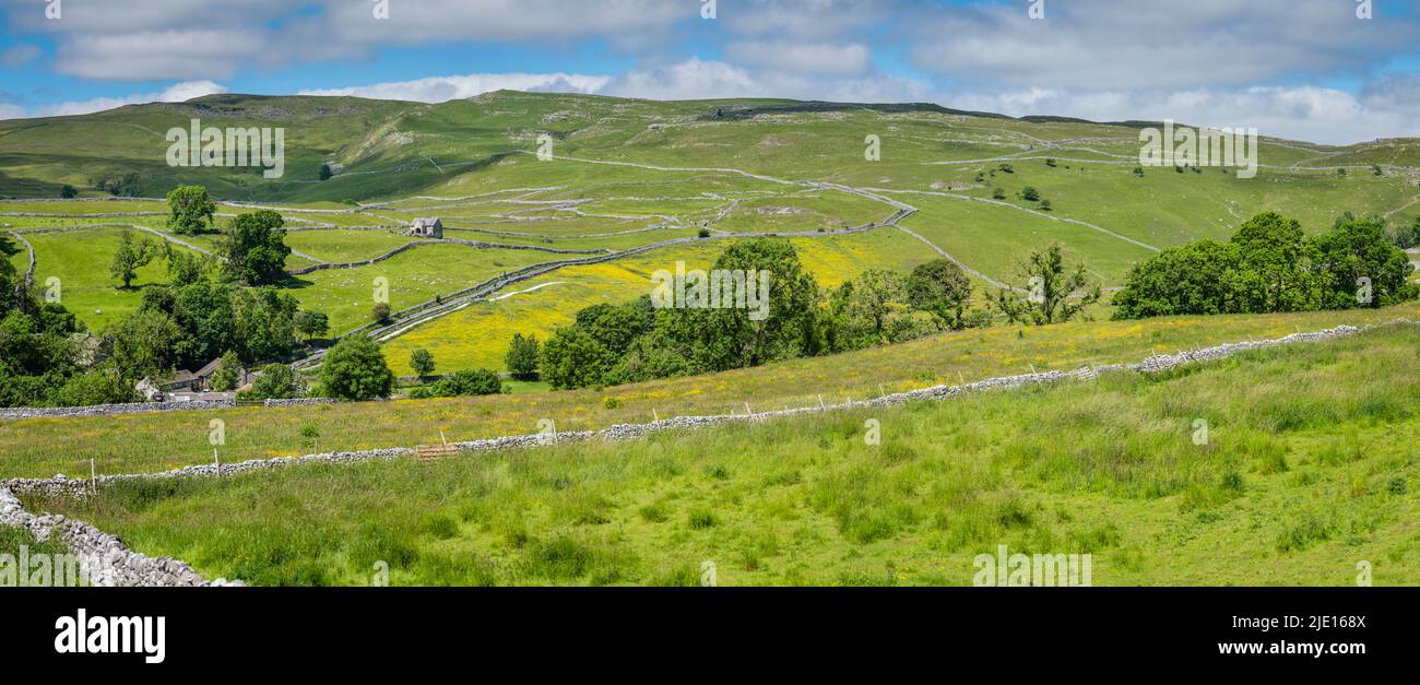Point de vue panoramique de Malham, Yorkshire Dales, Royaume-Uni. Banque D'Images