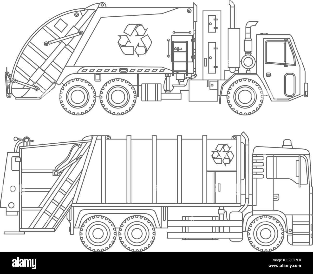 Illustration détaillée de camions à ordures isolés sur fond blanc dans un style plat. Illustration de Vecteur