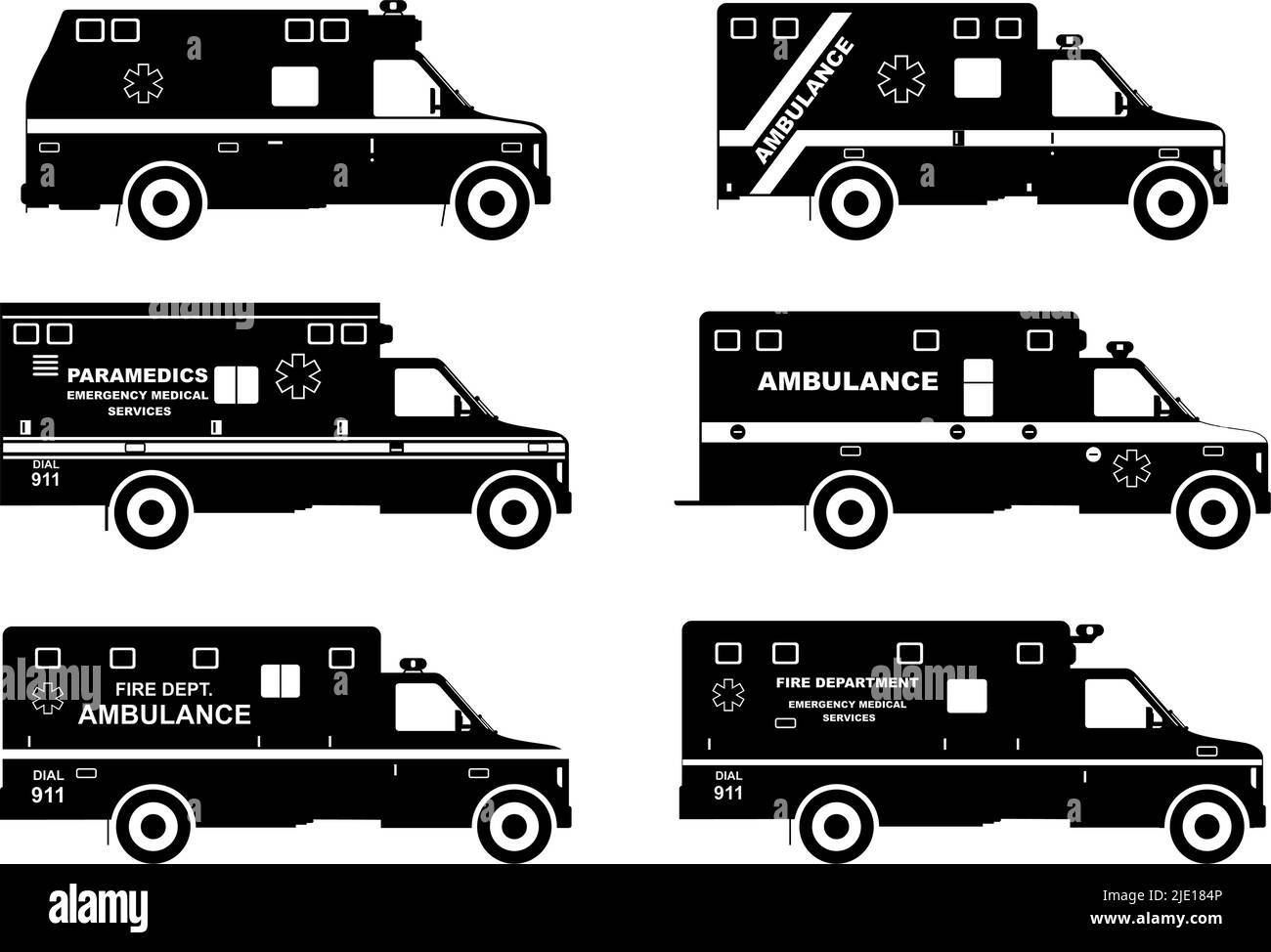 Illustration d'une silhouette de voitures d'ambulance isolées sur fond blanc. Illustration de Vecteur